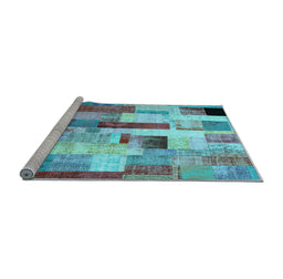 Sideview of Machine Washable Patchwork Light Blue Transitional Rug, wshcon375lblu