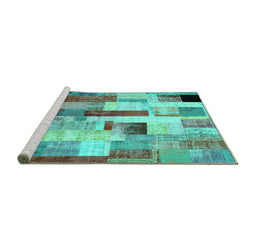 Sideview of Machine Washable Patchwork Turquoise Transitional Area Rugs, wshcon375turq