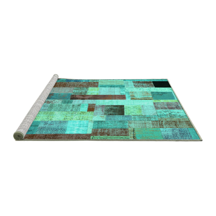 Sideview of Machine Washable Patchwork Turquoise Transitional Area Rugs, wshcon375turq