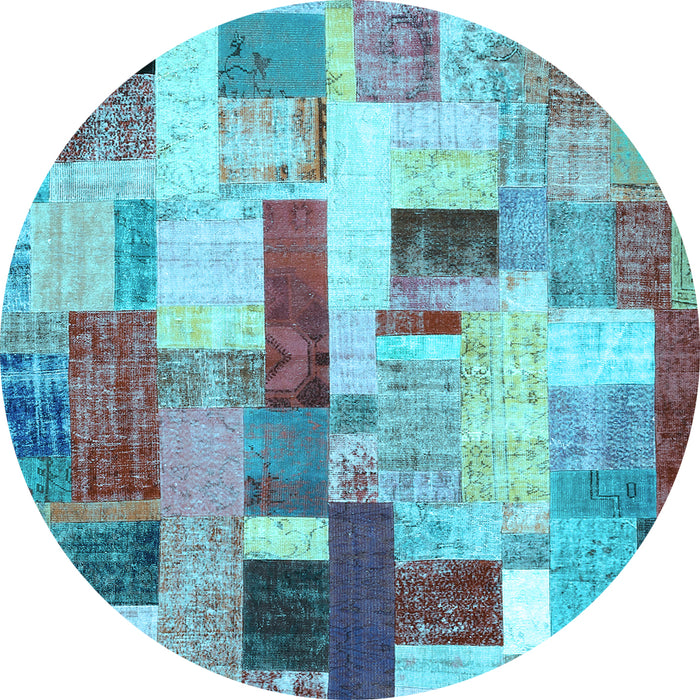 Round Patchwork Light Blue Transitional Rug, con375lblu