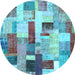 Round Patchwork Light Blue Transitional Rug, con375lblu