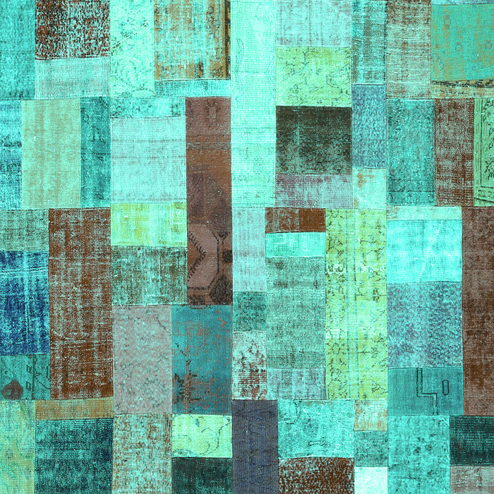 Machine Washable Patchwork Turquoise Transitional Area Rugs, wshcon375turq