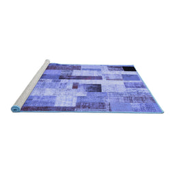 Sideview of Machine Washable Patchwork Blue Transitional Rug, wshcon375blu