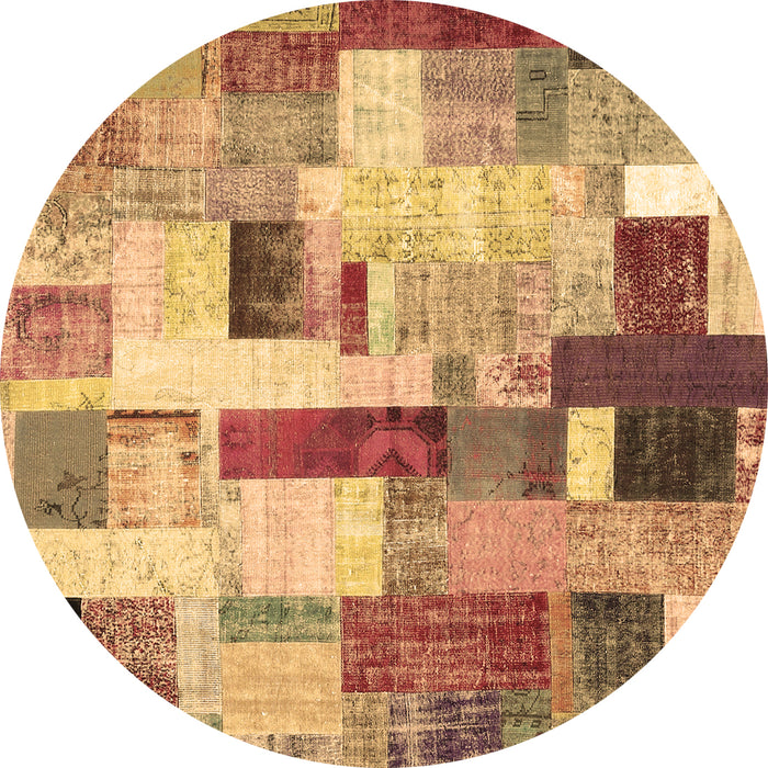 Round Machine Washable Patchwork Brown Transitional Rug, wshcon375brn