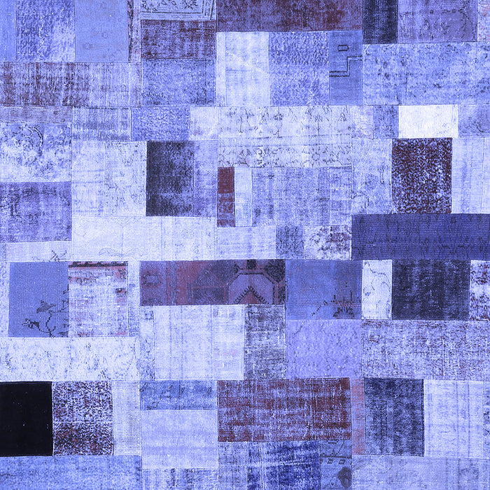 Square Machine Washable Patchwork Blue Transitional Rug, wshcon375blu