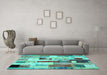 Machine Washable Patchwork Turquoise Transitional Area Rugs in a Living Room,, wshcon375turq