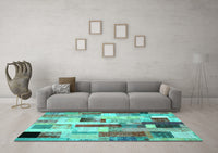 Machine Washable Patchwork Turquoise Transitional Rug, wshcon375turq