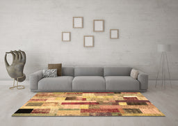 Machine Washable Patchwork Brown Transitional Rug in a Living Room,, wshcon375brn