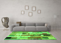 Machine Washable Patchwork Green Transitional Rug, wshcon375grn