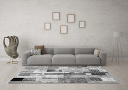 Machine Washable Patchwork Gray Transitional Rug in a Living Room,, wshcon375gry
