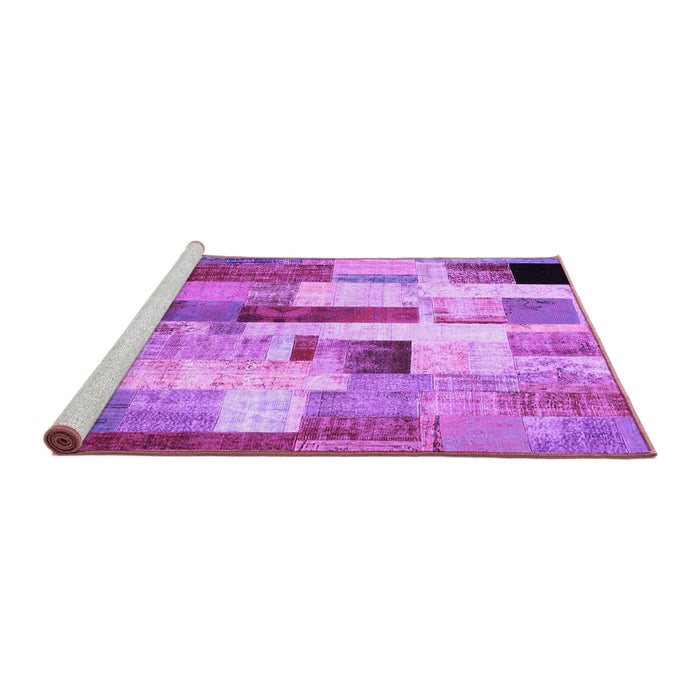 Sideview of Machine Washable Patchwork Purple Transitional Area Rugs, wshcon375pur