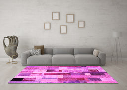 Machine Washable Patchwork Pink Transitional Rug in a Living Room, wshcon375pnk
