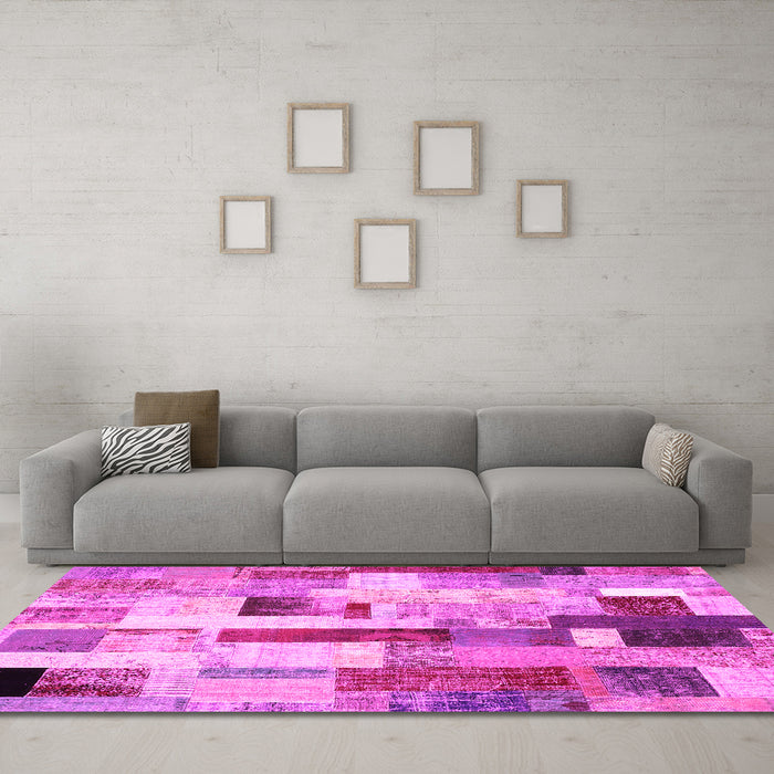 Machine Washable Patchwork Pink Transitional Rug in a Living Room, wshcon375pnk