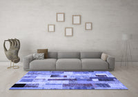 Machine Washable Patchwork Blue Transitional Rug, wshcon375blu