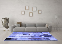 Machine Washable Patchwork Blue Transitional Rug in a Living Room, wshcon375blu