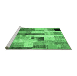 Sideview of Machine Washable Patchwork Emerald Green Transitional Area Rugs, wshcon375emgrn