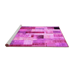 Sideview of Machine Washable Patchwork Pink Transitional Rug, wshcon375pnk