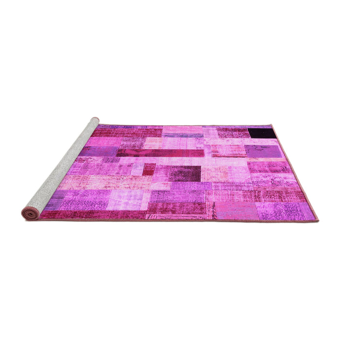 Sideview of Machine Washable Patchwork Pink Transitional Rug, wshcon375pnk