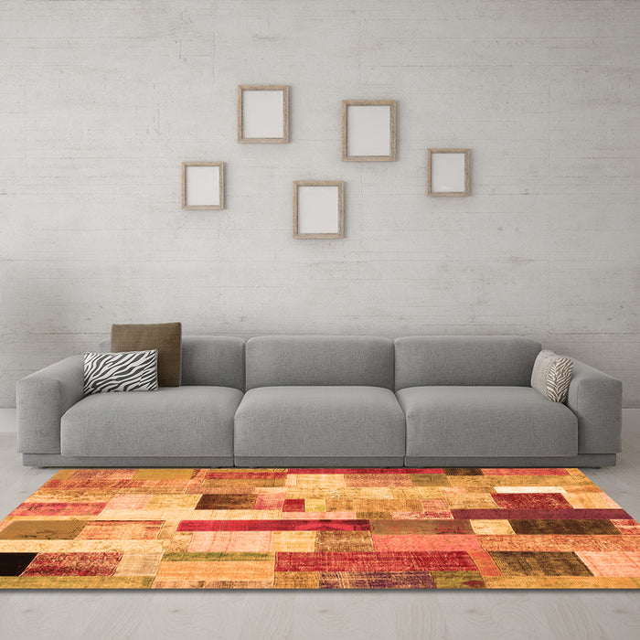 Machine Washable Patchwork Orange Transitional Area Rugs in a Living Room, wshcon375org