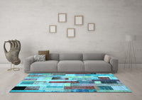 Machine Washable Patchwork Light Blue Transitional Rug, wshcon375lblu