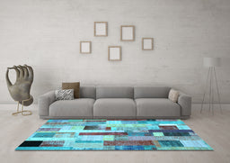 Machine Washable Patchwork Light Blue Transitional Rug in a Living Room, wshcon375lblu