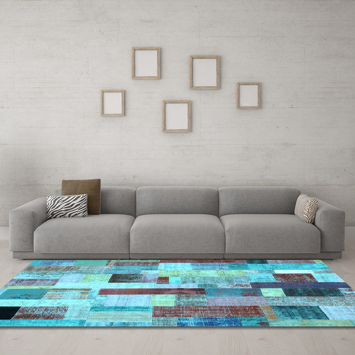 Machine Washable Patchwork Light Blue Transitional Rug in a Living Room, wshcon375lblu