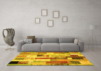 Machine Washable Patchwork Yellow Transitional Rug, wshcon375yw