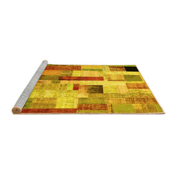 Sideview of Machine Washable Patchwork Yellow Transitional Rug, wshcon375yw