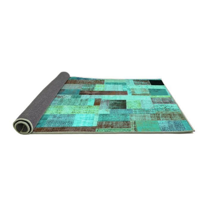 Sideview of Patchwork Turquoise Transitional Rug, con375turq