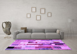 Machine Washable Patchwork Purple Transitional Area Rugs in a Living Room, wshcon375pur