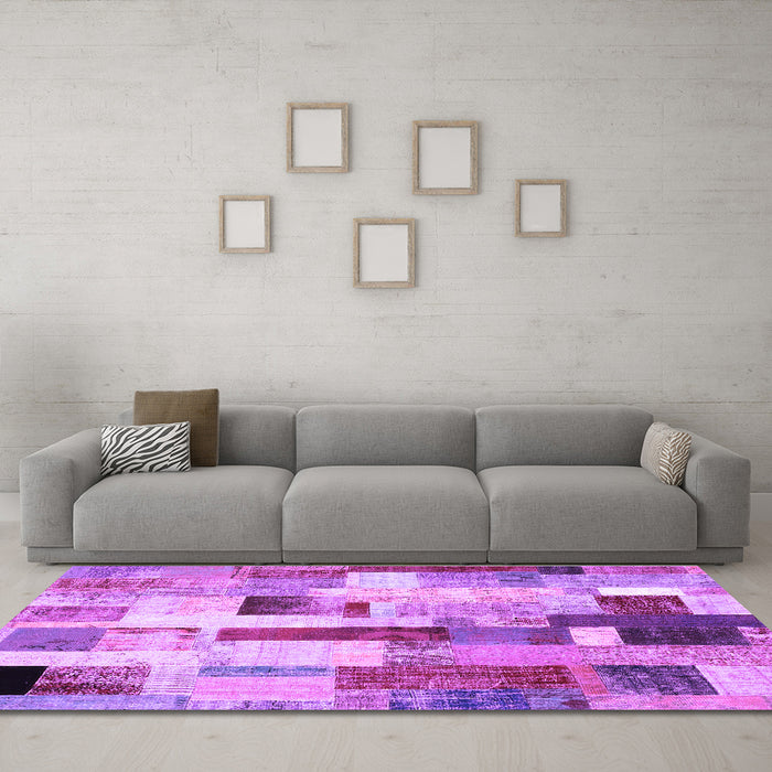 Machine Washable Patchwork Purple Transitional Area Rugs in a Living Room, wshcon375pur