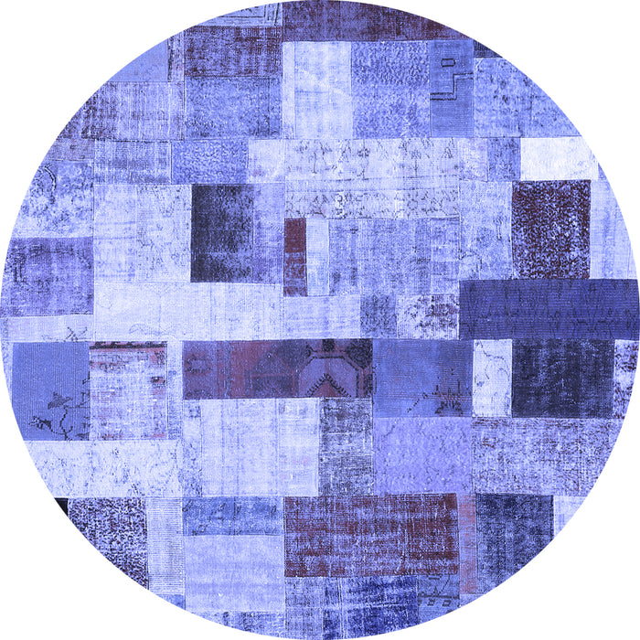 Round Machine Washable Patchwork Blue Transitional Rug, wshcon375blu