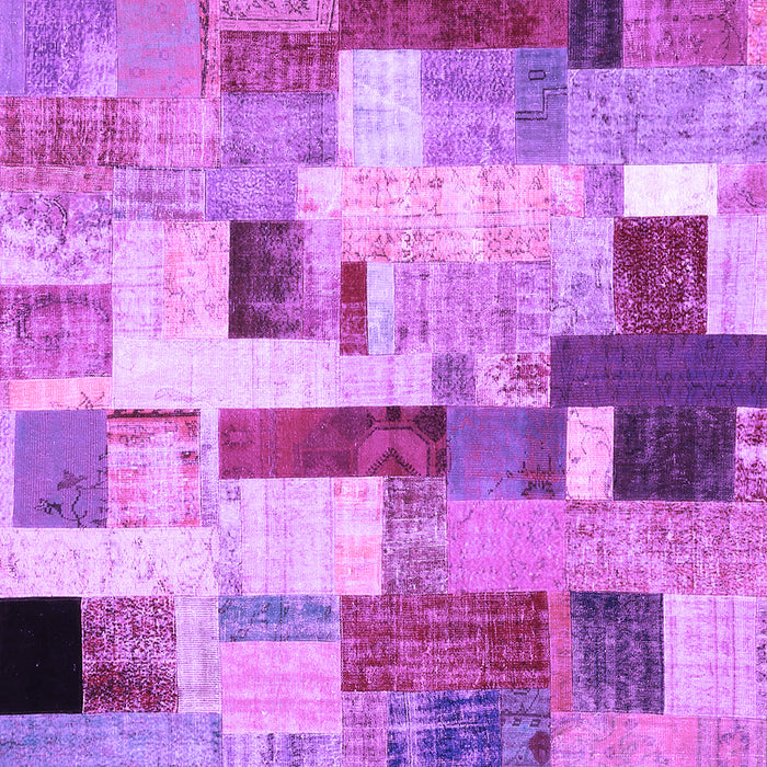Square Machine Washable Patchwork Purple Transitional Area Rugs, wshcon375pur