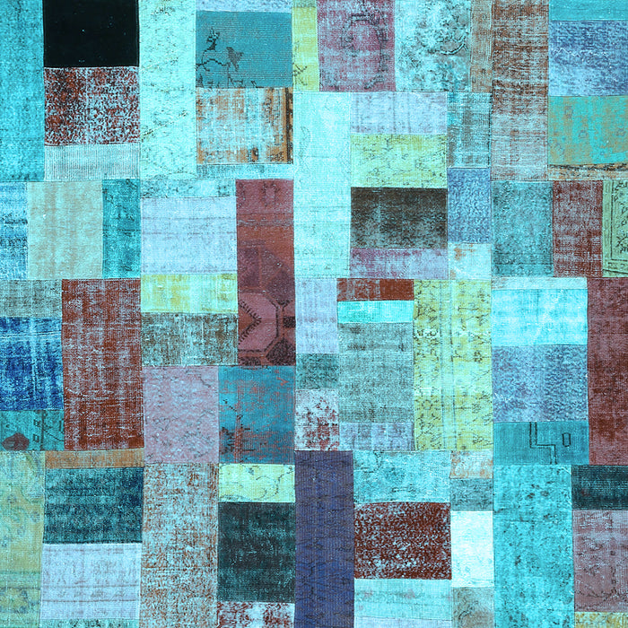 Square Machine Washable Patchwork Light Blue Transitional Rug, wshcon375lblu