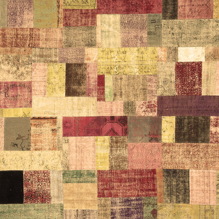 Square Machine Washable Patchwork Brown Transitional Rug, wshcon375brn
