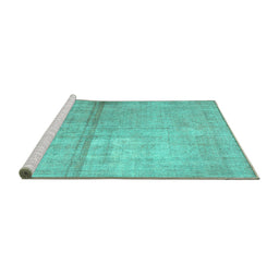Sideview of Machine Washable Abstract Turquoise Contemporary Area Rugs, wshcon376turq