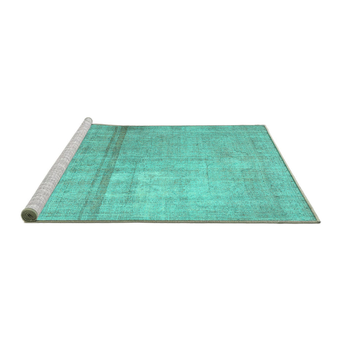 Sideview of Machine Washable Abstract Turquoise Contemporary Area Rugs, wshcon376turq