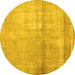 Round Machine Washable Abstract Yellow Contemporary Rug, wshcon376yw