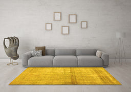 Machine Washable Abstract Yellow Contemporary Rug in a Living Room, wshcon376yw