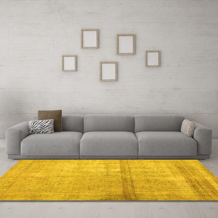 Machine Washable Abstract Yellow Contemporary Rug in a Living Room, wshcon376yw