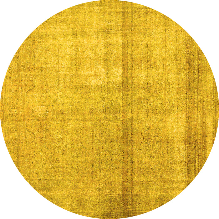 Round Abstract Yellow Contemporary Rug, con376yw