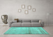 Machine Washable Abstract Turquoise Contemporary Area Rugs in a Living Room,, wshcon376turq