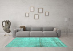 Machine Washable Abstract Turquoise Contemporary Area Rugs in a Living Room,, wshcon376turq