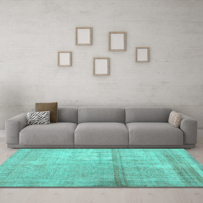 Machine Washable Abstract Turquoise Contemporary Area Rugs in a Living Room,, wshcon376turq