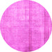 Round Machine Washable Abstract Pink Contemporary Rug, wshcon376pnk