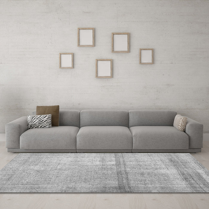 Machine Washable Abstract Gray Contemporary Rug in a Living Room,, wshcon376gry