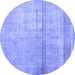 Round Abstract Blue Contemporary Rug, con376blu