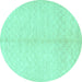 Round Machine Washable Solid Turquoise Modern Area Rugs, wshcon377turq