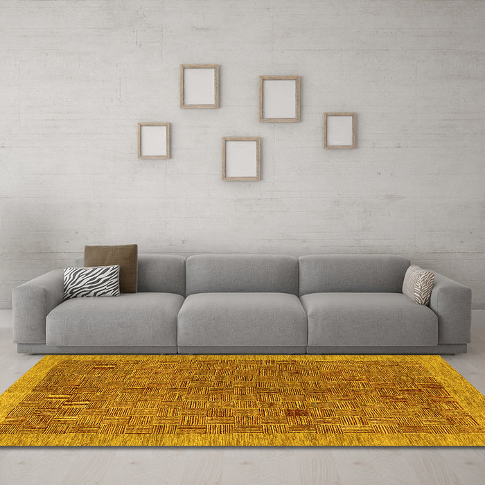 Machine Washable Abstract Yellow Contemporary Rug in a Living Room, wshcon378yw