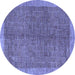 Round Abstract Blue Contemporary Rug, con378blu